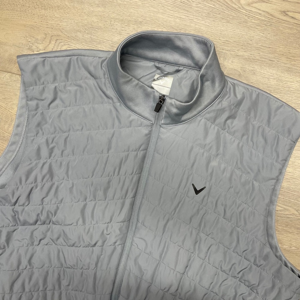 Callaway Golf Vest Mens XXL Gray Quilted Full Zip Fleece Lined Sleeveless Jacket